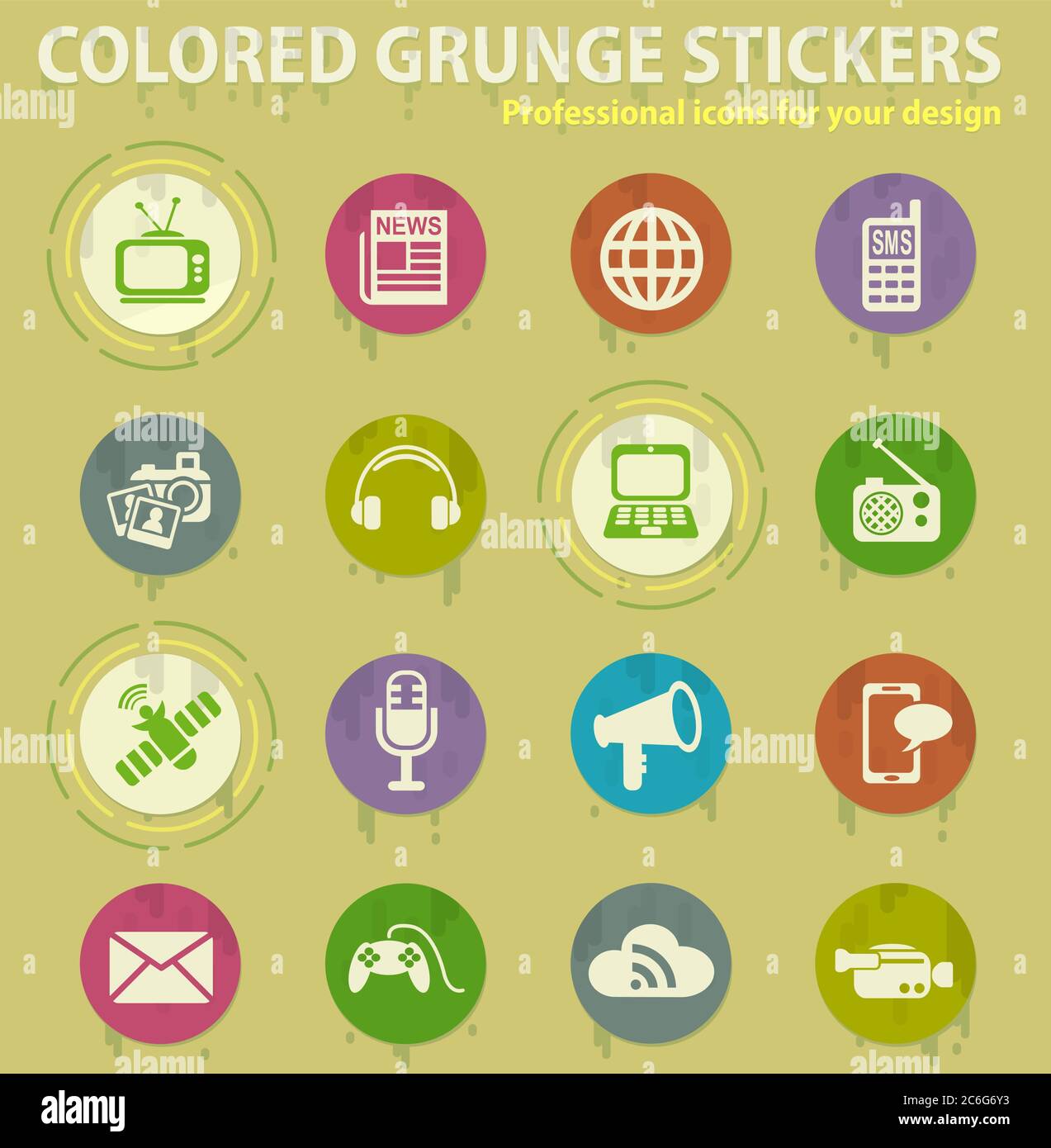 media colored grunge icons Stock Vector