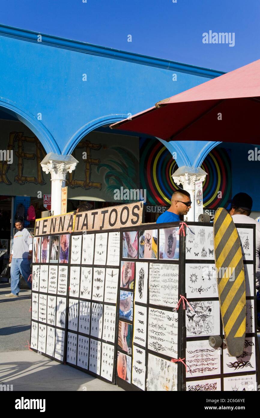 Henna Tattoo vendor on Venice Beach boardwalk, Los Angeles, California, USA, North America Stock