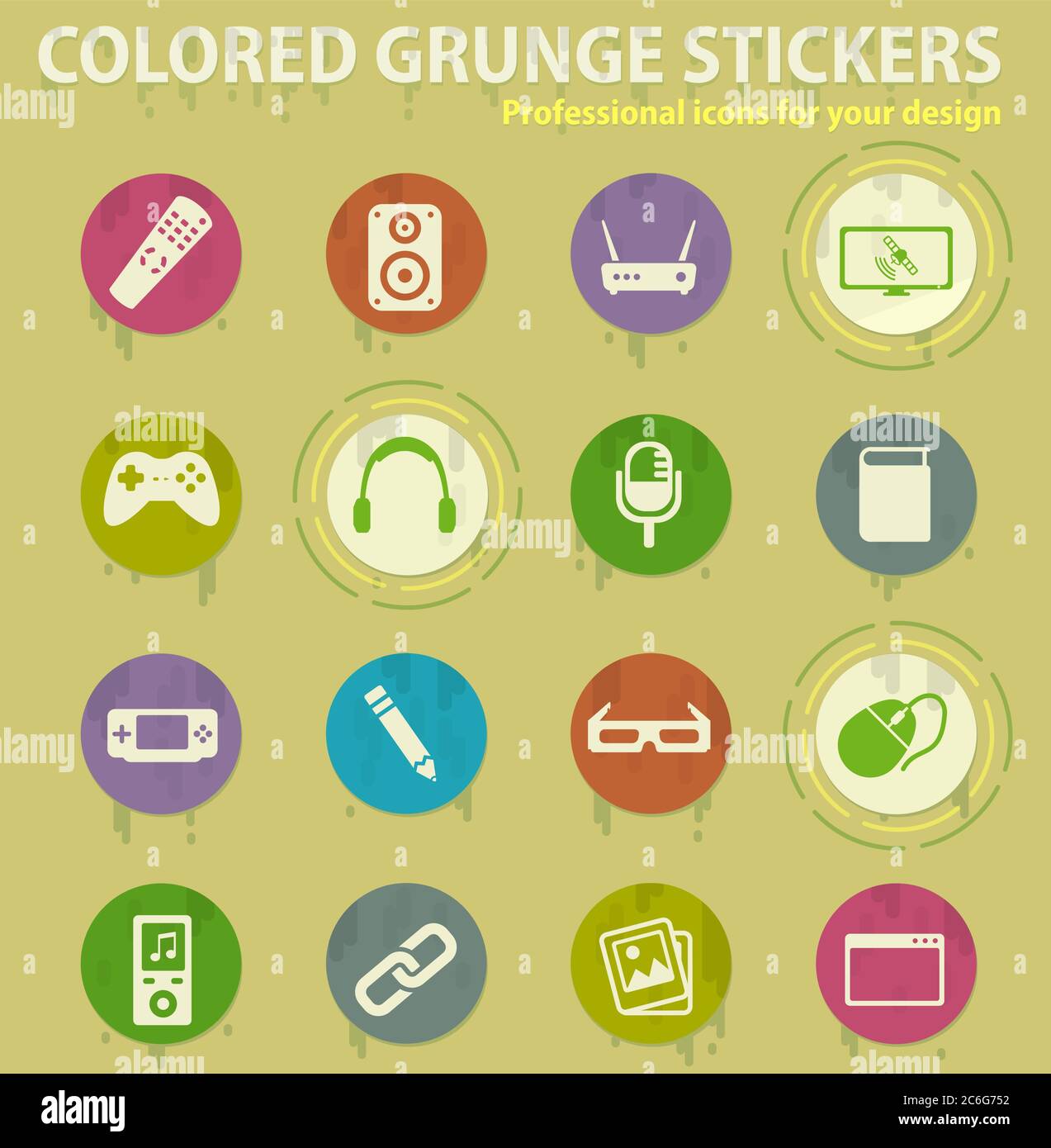 Media colored grunge icons Stock Vector