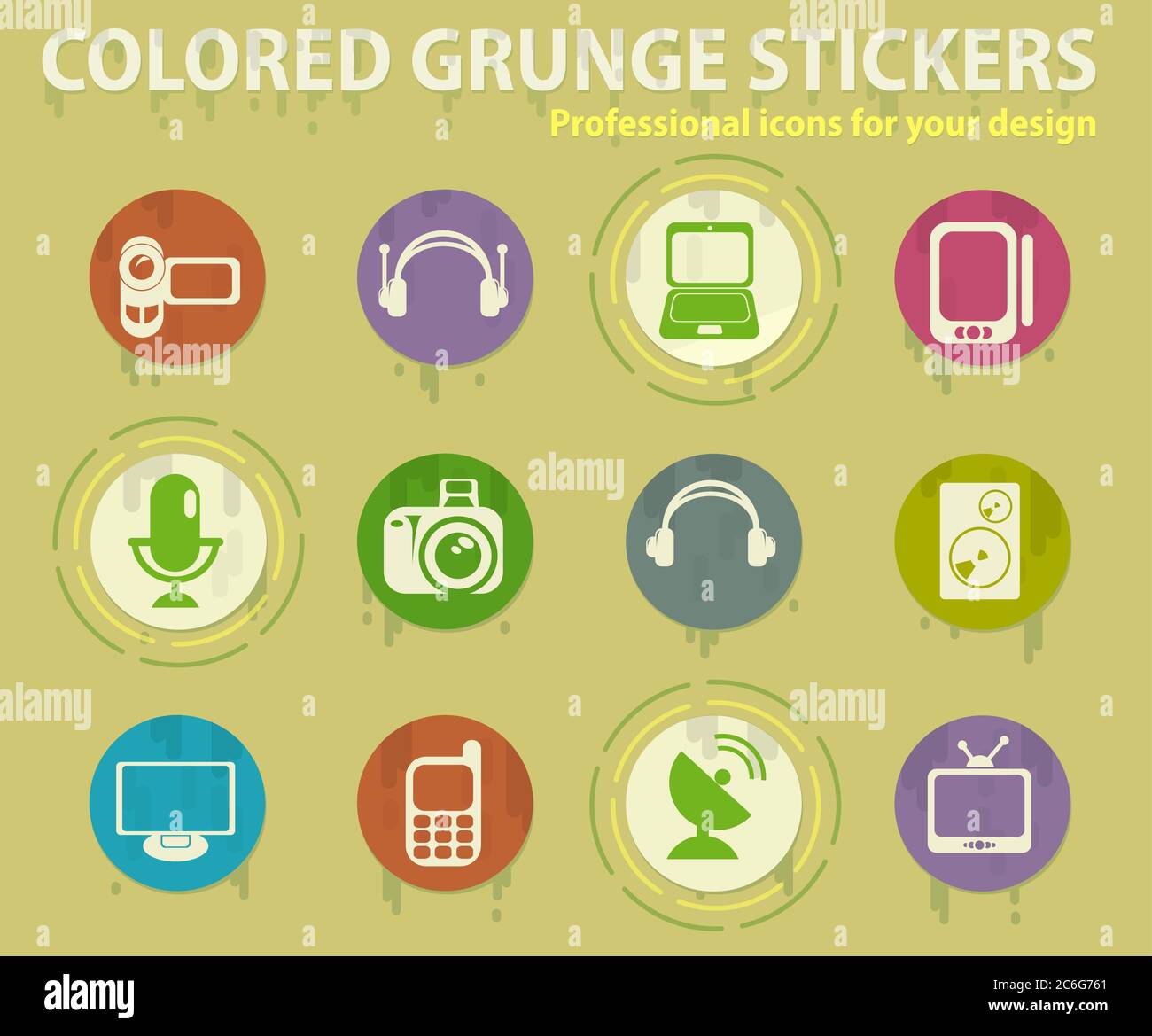Media colored grunge icons Stock Vector