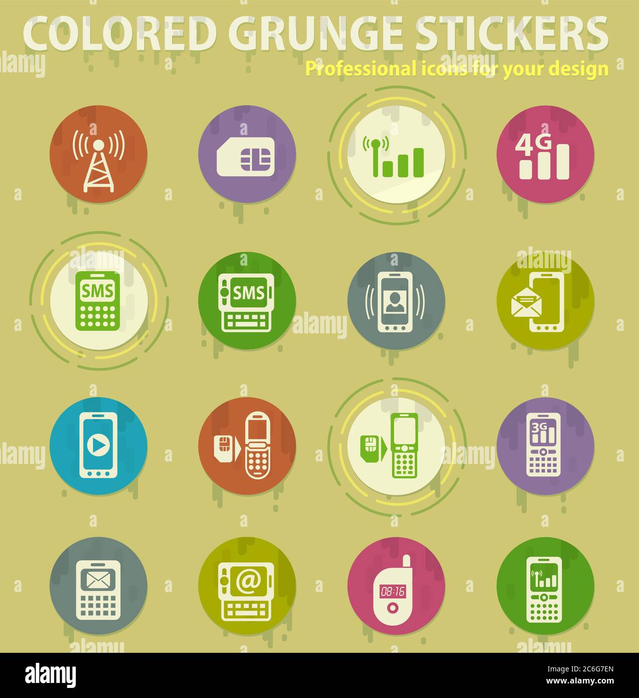 mobile connection colored grunge icons Stock Vector