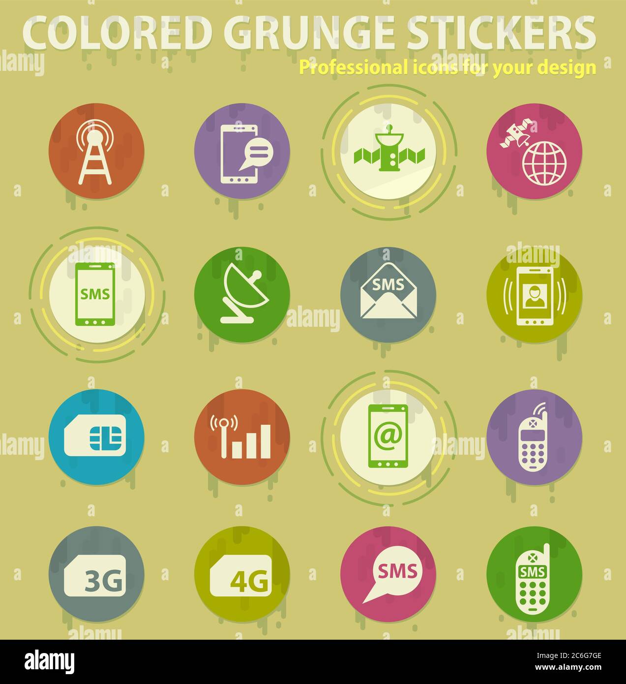 mobile connection colored grunge icons Stock Vector