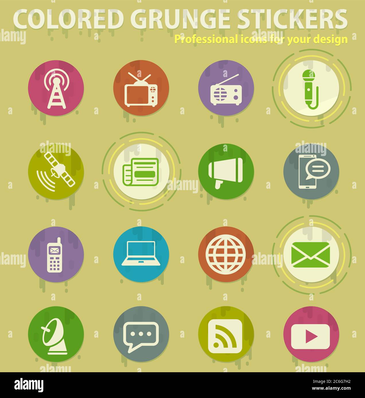 Media colored grunge icons Stock Vector