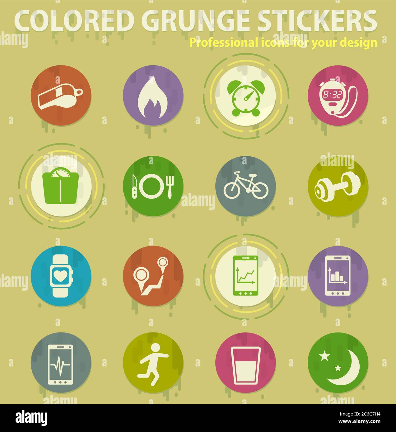 monitoring apps colored grunge icons Stock Vector