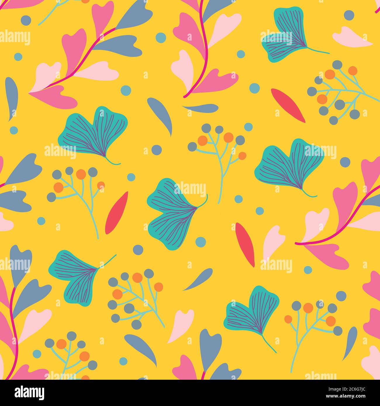 Seamless pattern with plants branches, leaves and berries. Vector illustration Stock Vector