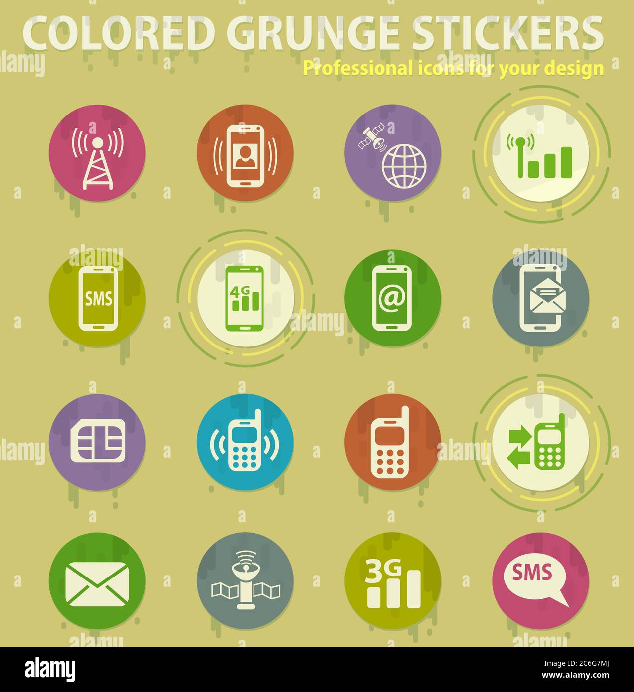 mobile connection colored grunge icons Stock Vector