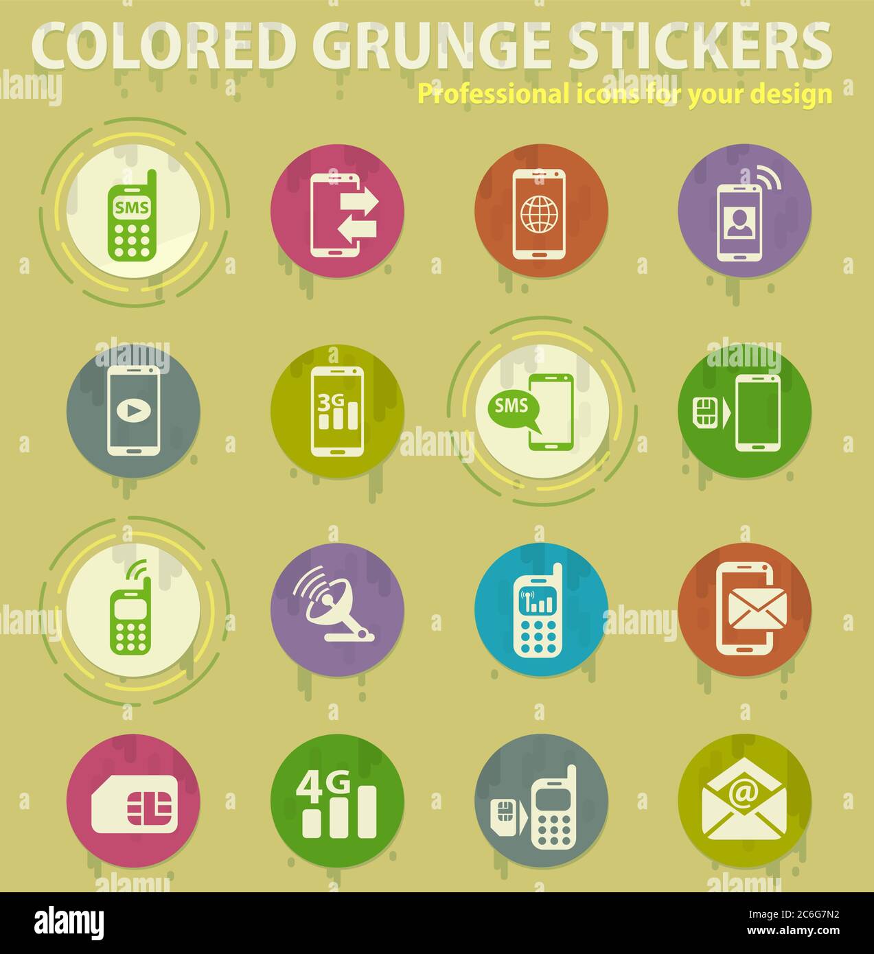 mobile connection colored grunge icons Stock Vector