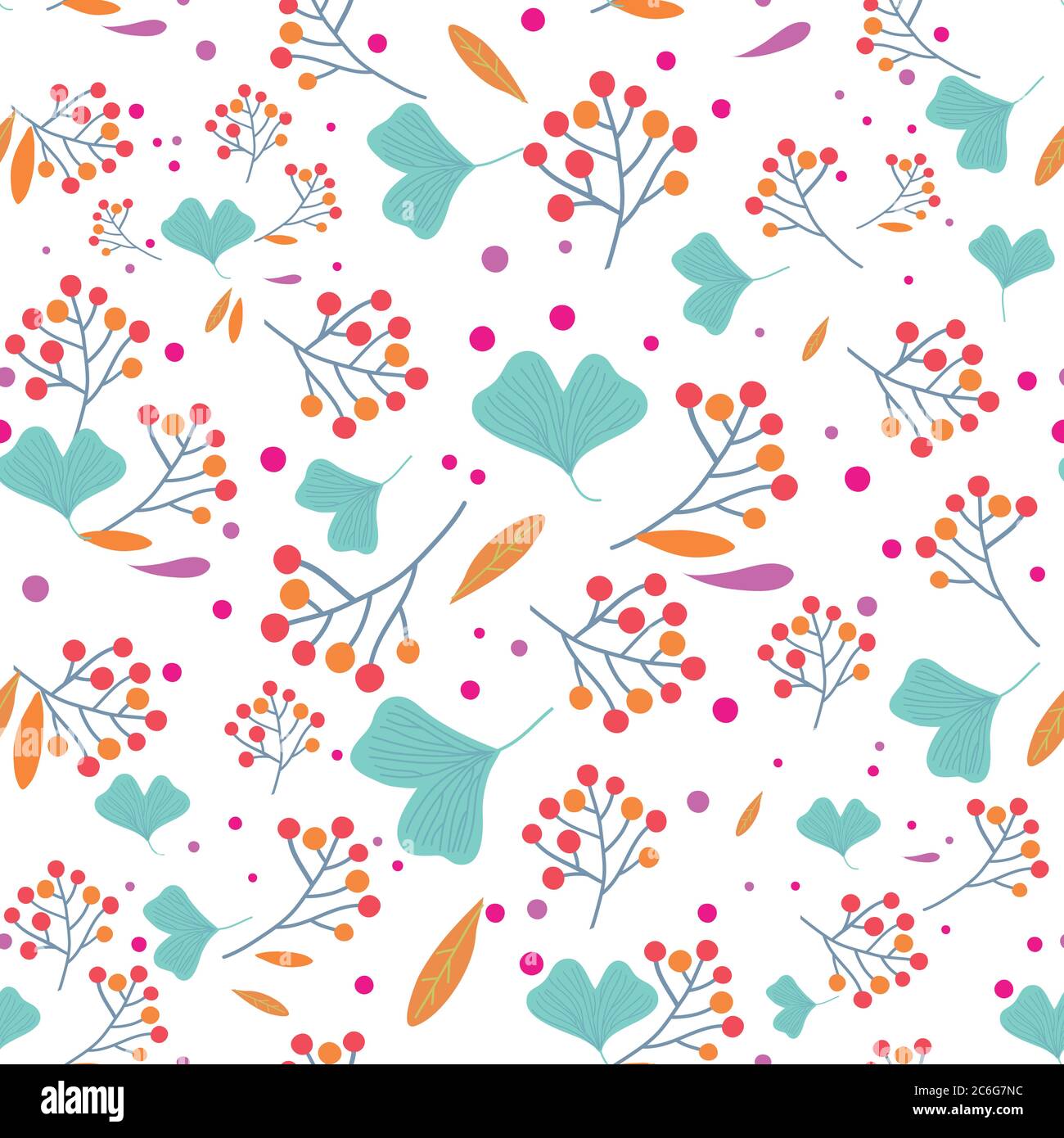 Seamless pattern with plants branches, leaves and berries. Vector illustration Stock Vector