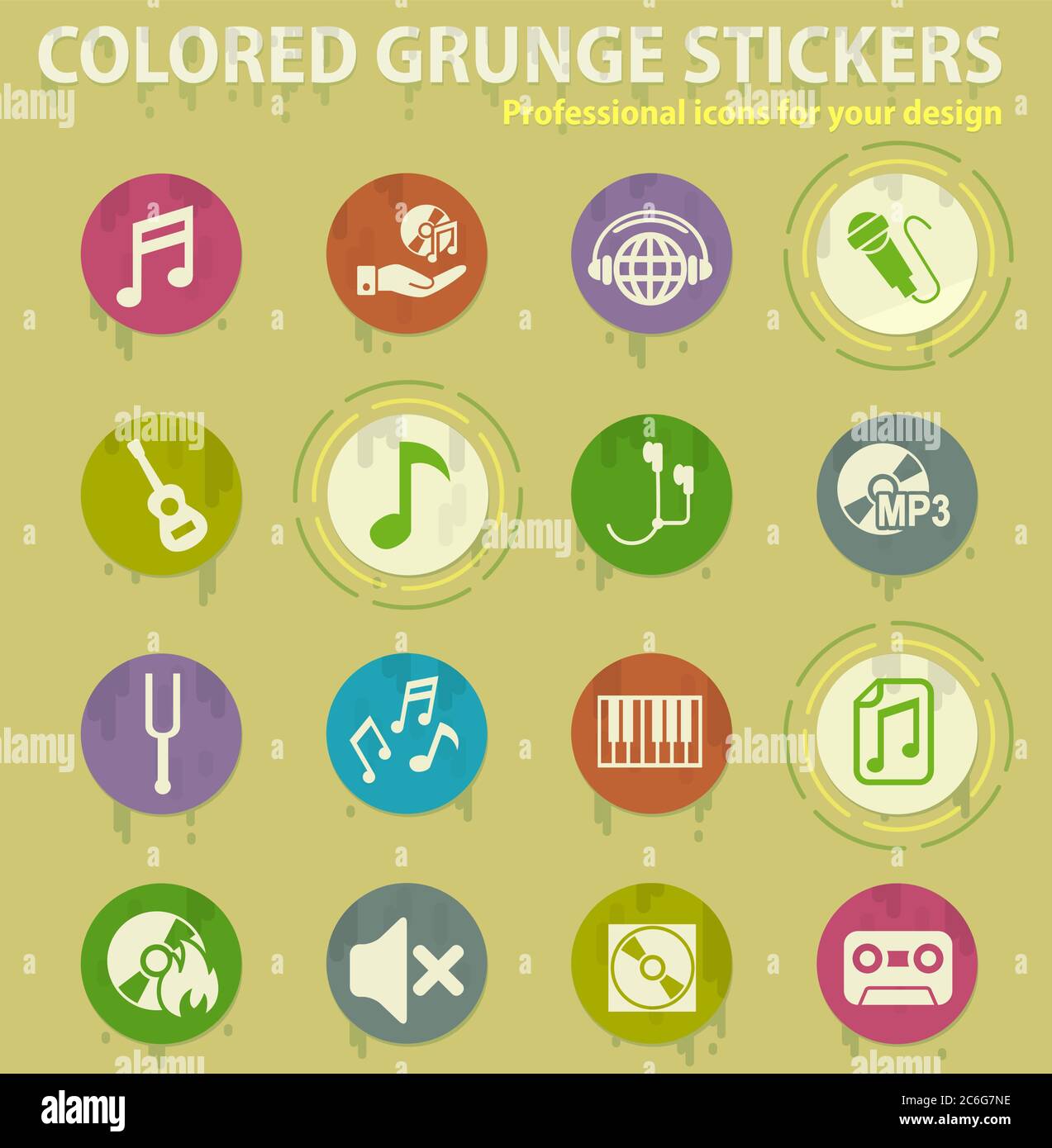 music colored grunge icons Stock Vector