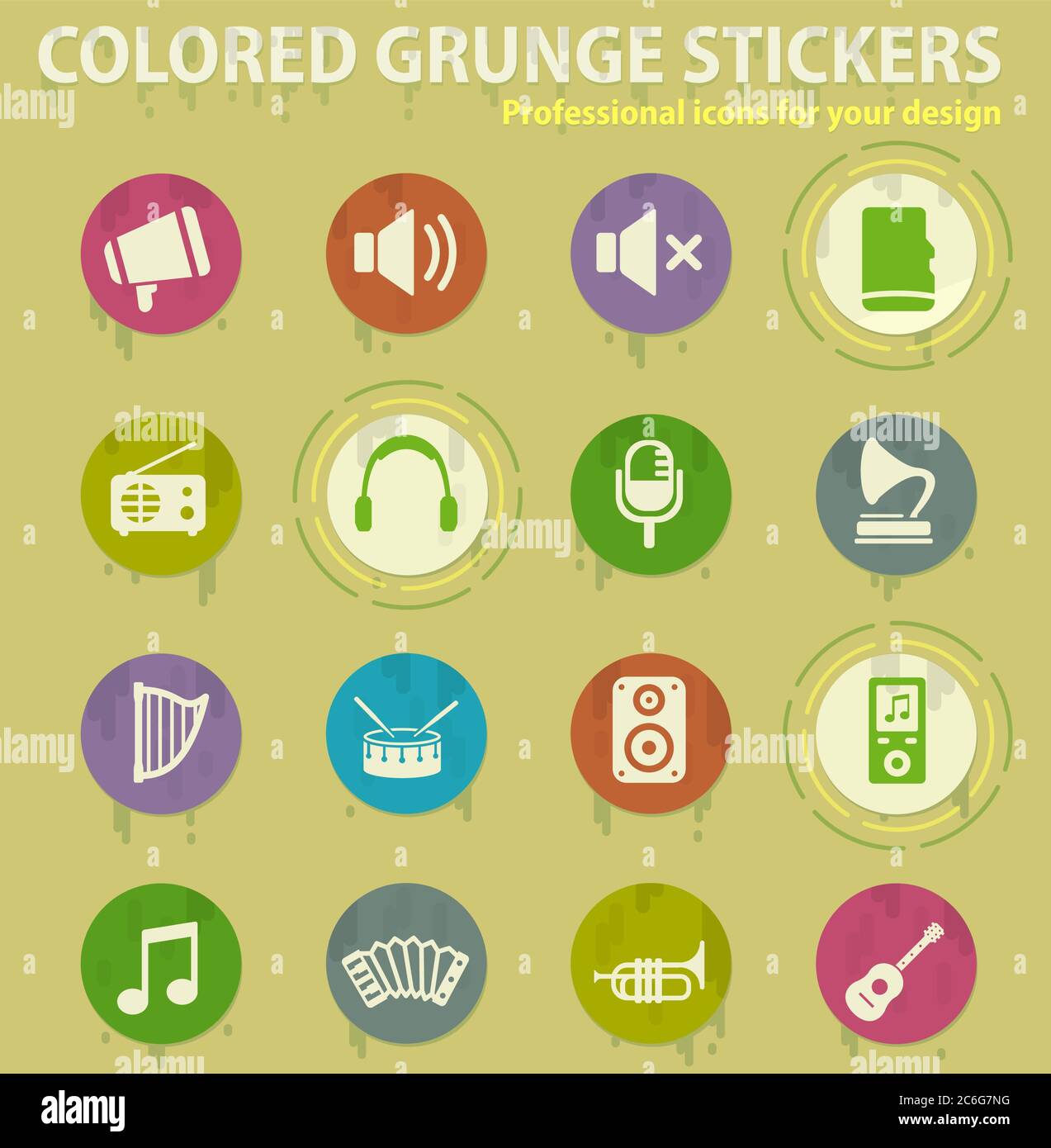 Music colored grunge icons Stock Vector