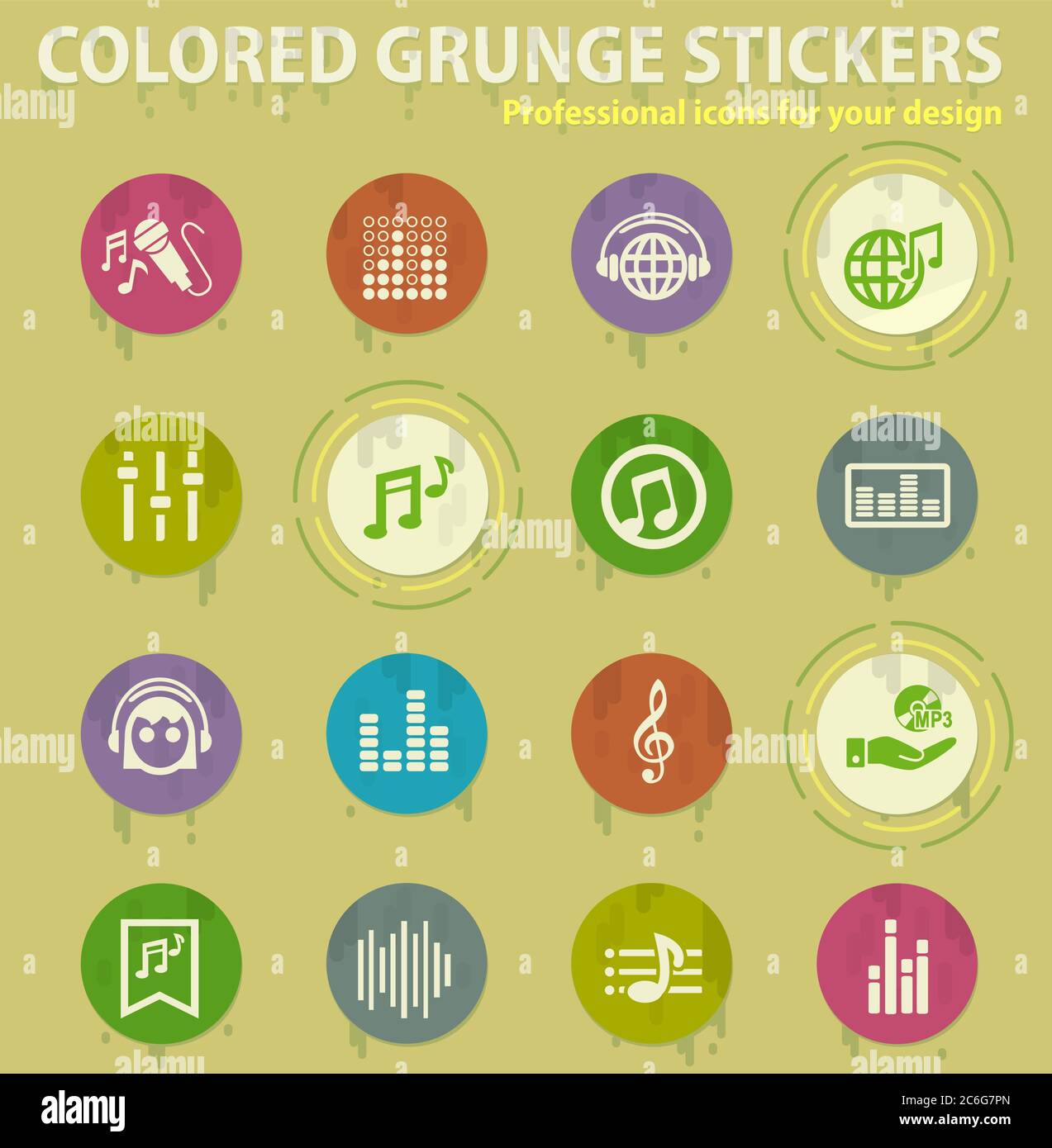 musical colored grunge icons Stock Vector