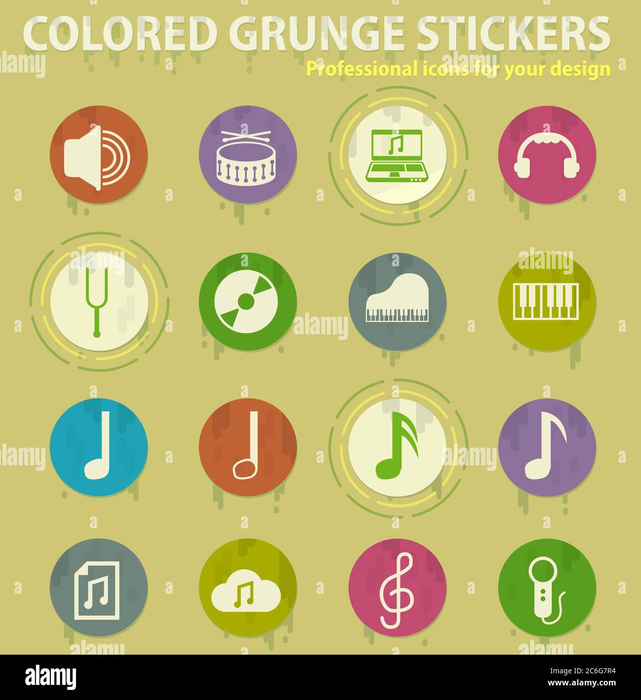 music colored grunge icons Stock Vector