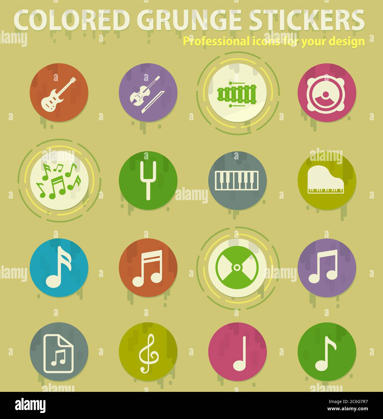 Music colored grunge icons Stock Vector