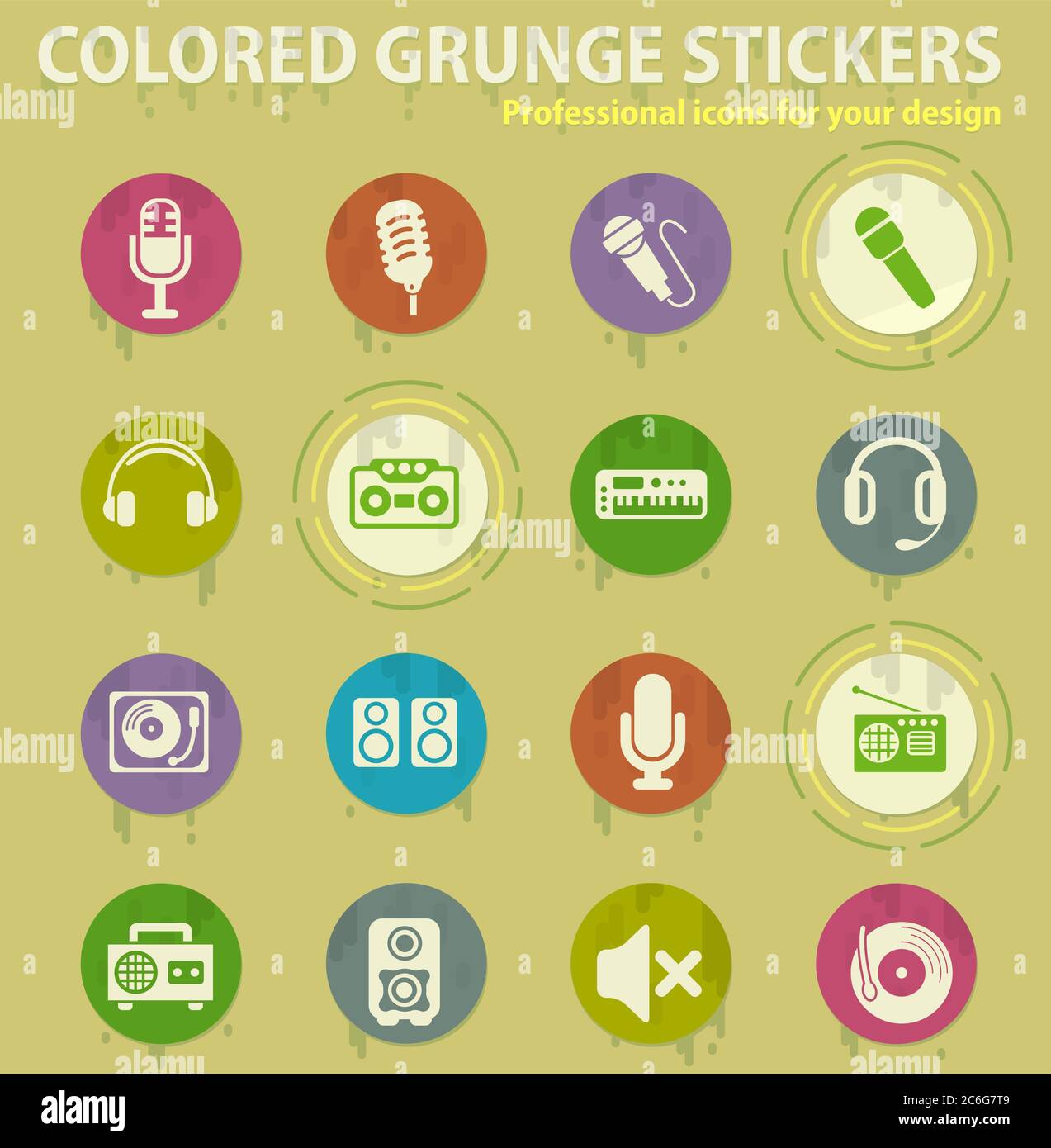 musical equipment colored grunge icons Stock Vector Image & Art - Alamy