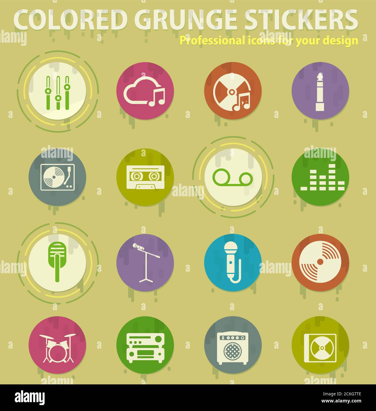 Music colored grunge icons Stock Vector
