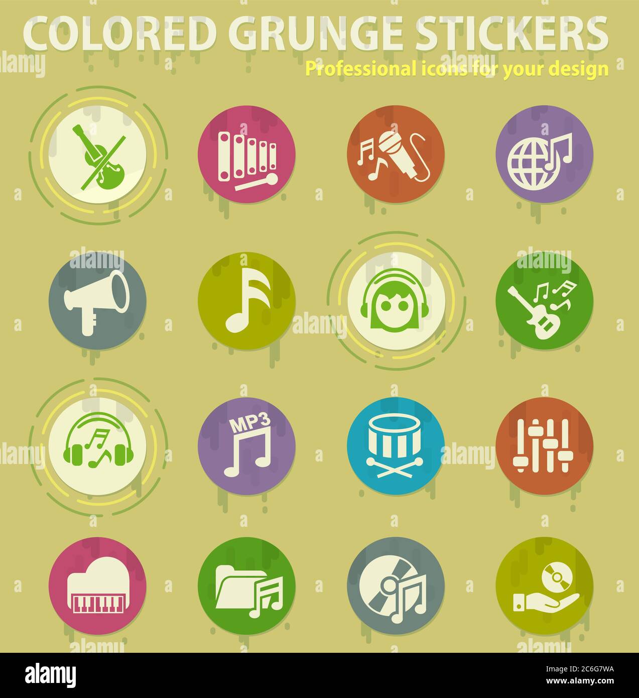 music colored grunge icons Stock Vector