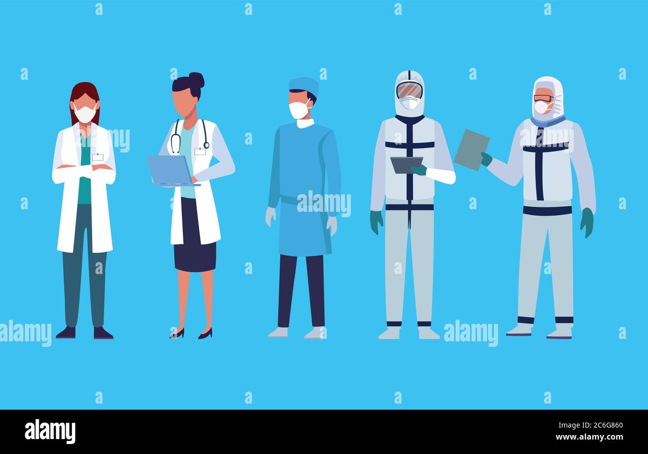 group of doctors staff wearing medical mask vector illustration design ...
