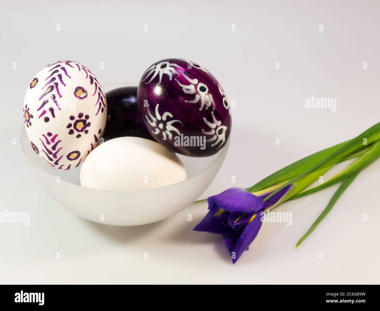 Hand painted easter eggs with iris Stock Photo