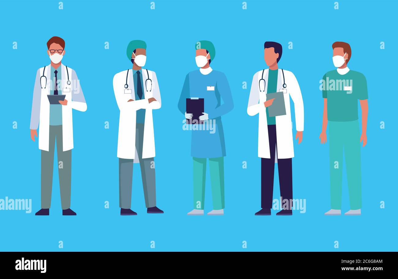 group of doctors staff wearing medical mask vector illustration design ...