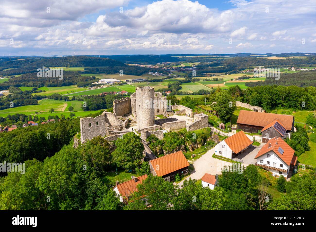 Castle ruin Wolfstein, near Neumarkt in the Upper Palatinate, drone recording, Upper Palatinate, Bavaria, Germany Stock Photo