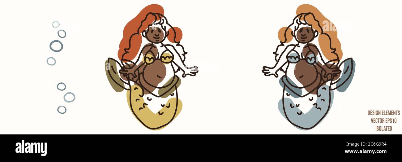 Fantasy mermaid gender neutral baby illustration clipart. Simple