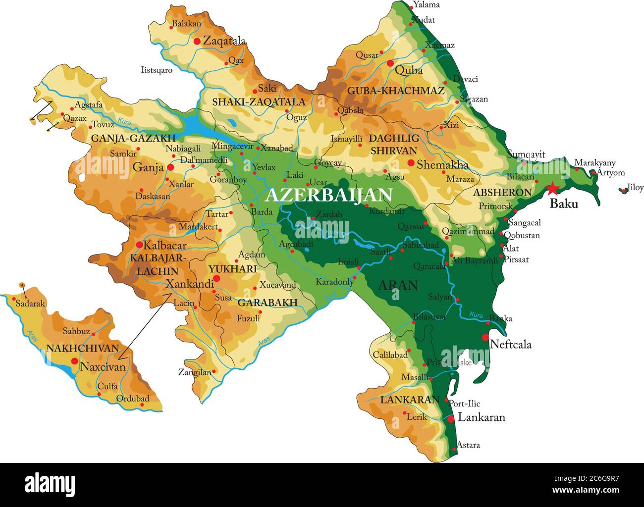 Azerbaijan physical map Stock Vector