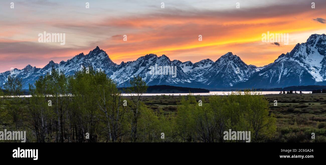 Sunset over the Tetons, Grand Teton National Park, Wyoming, USA, North America Stock Photo