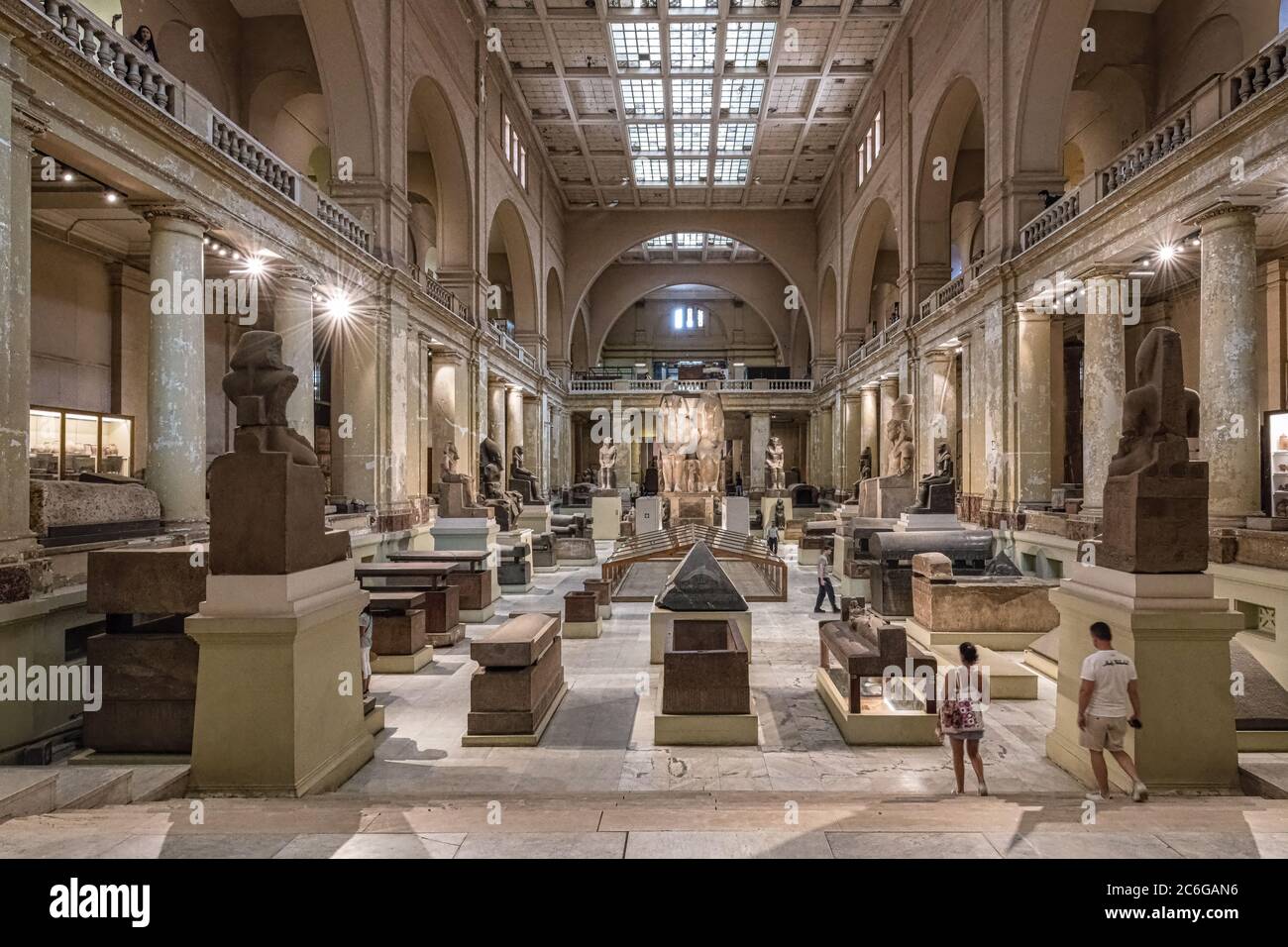 inside the central hall of the Egyptian Museum of Antiquities, Cairo, Egypt Stock Photo