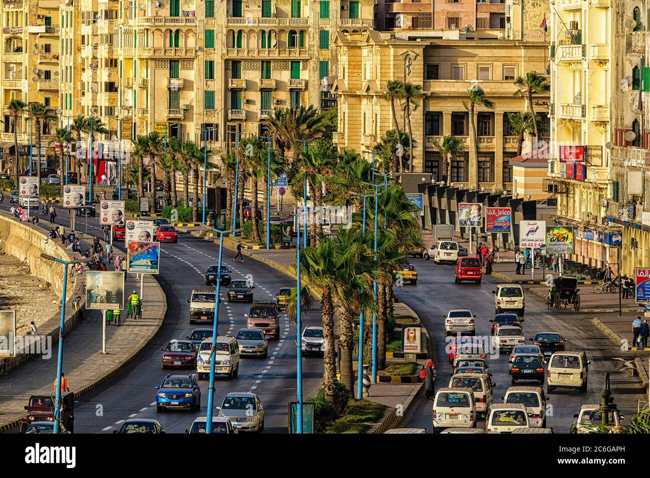 Afternoon Traffic on the Corniche in Alexandria Stock Photo