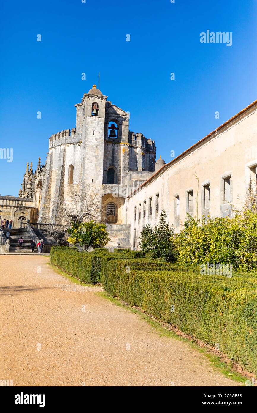 The Convento de Cristo located in Tomar, Portugal was founded by the   Knights Templar and features Romanesque, Gothic and Renaissance architecture. Stock Photo