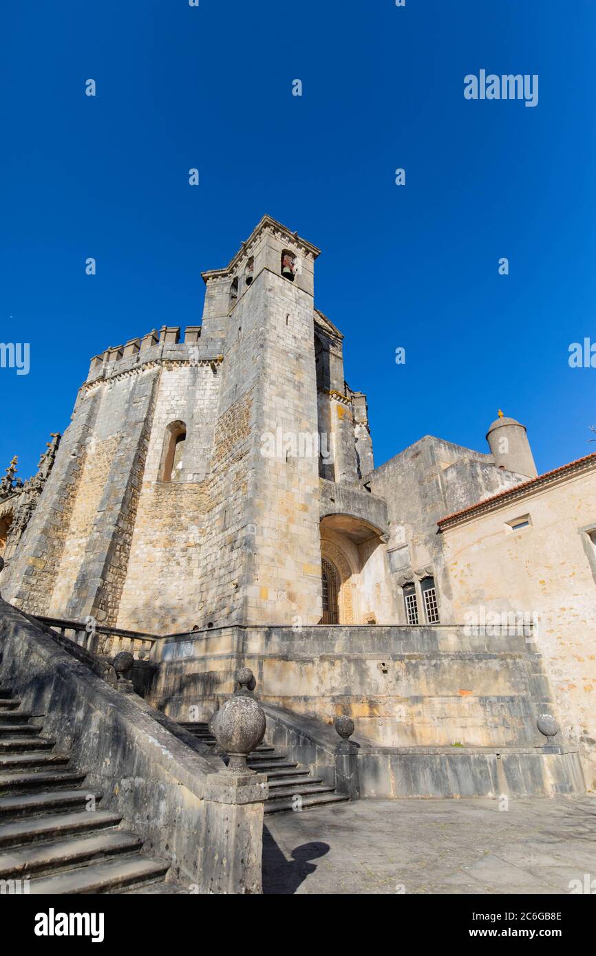 The Convento de Cristo located in Tomar, Portugal was founded by the   Knights Templar and features Romanesque, Gothic and Renaissance architecture. Stock Photo