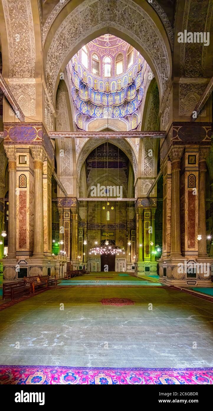 Impressive entrance to the Al-Rifa'i Mosque in Cairo. The mosque is the resting place of several members of Egypt's royal family including King Farouk Stock Photo