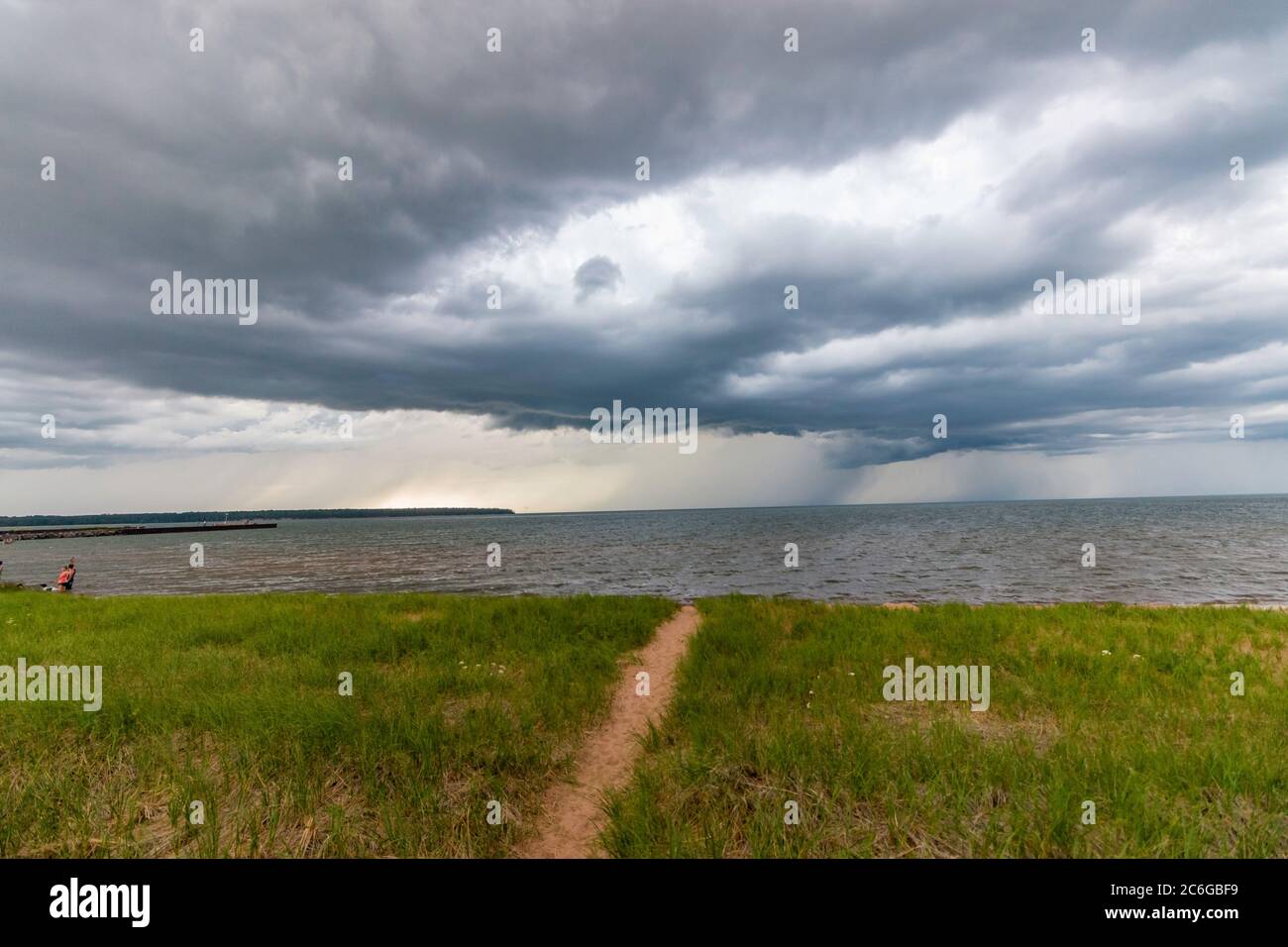 Supercell Thunderstorm Over Lake Superior Stock Photo