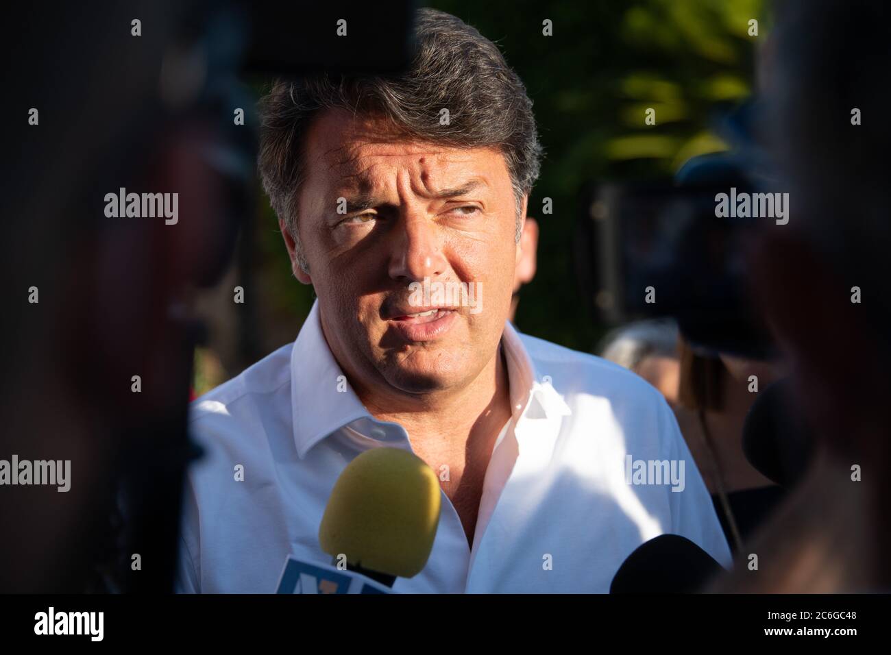 Caserta, Italy. 09th July, 2020. The leader of 'Italia Viva' Matteo Renzi arrives in Caserta to support the candidate Nicola Caputo in the next regional elections.He also speaks about his latest book 'La mossa del cavallo'. In the picture: Matteo Renzi (Photo by Gennaro Buco/Pacific Press) Credit: Pacific Press Agency/Alamy Live News Stock Photo