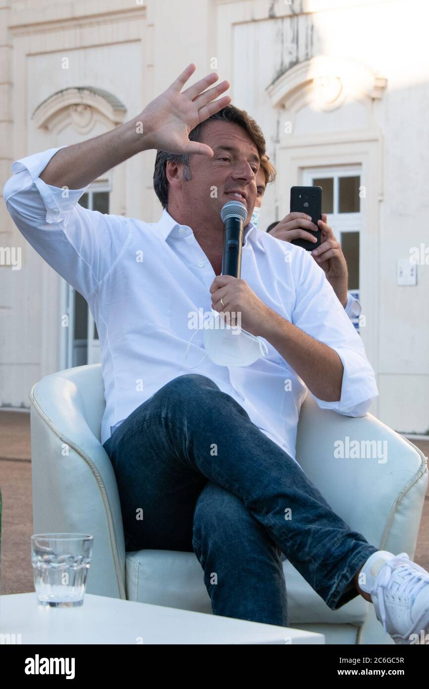 Caserta, Italy. 09th July, 2020. The leader of 'Italia Viva' Matteo Renzi arrives in Caserta to support the candidate Nicola Caputo in the next regional elections.He also speaks about his latest book 'La mossa del cavallo'. In the picture: Matteo Renzi (Photo by Gennaro Buco/Pacific Press) Credit: Pacific Press Agency/Alamy Live News Stock Photo