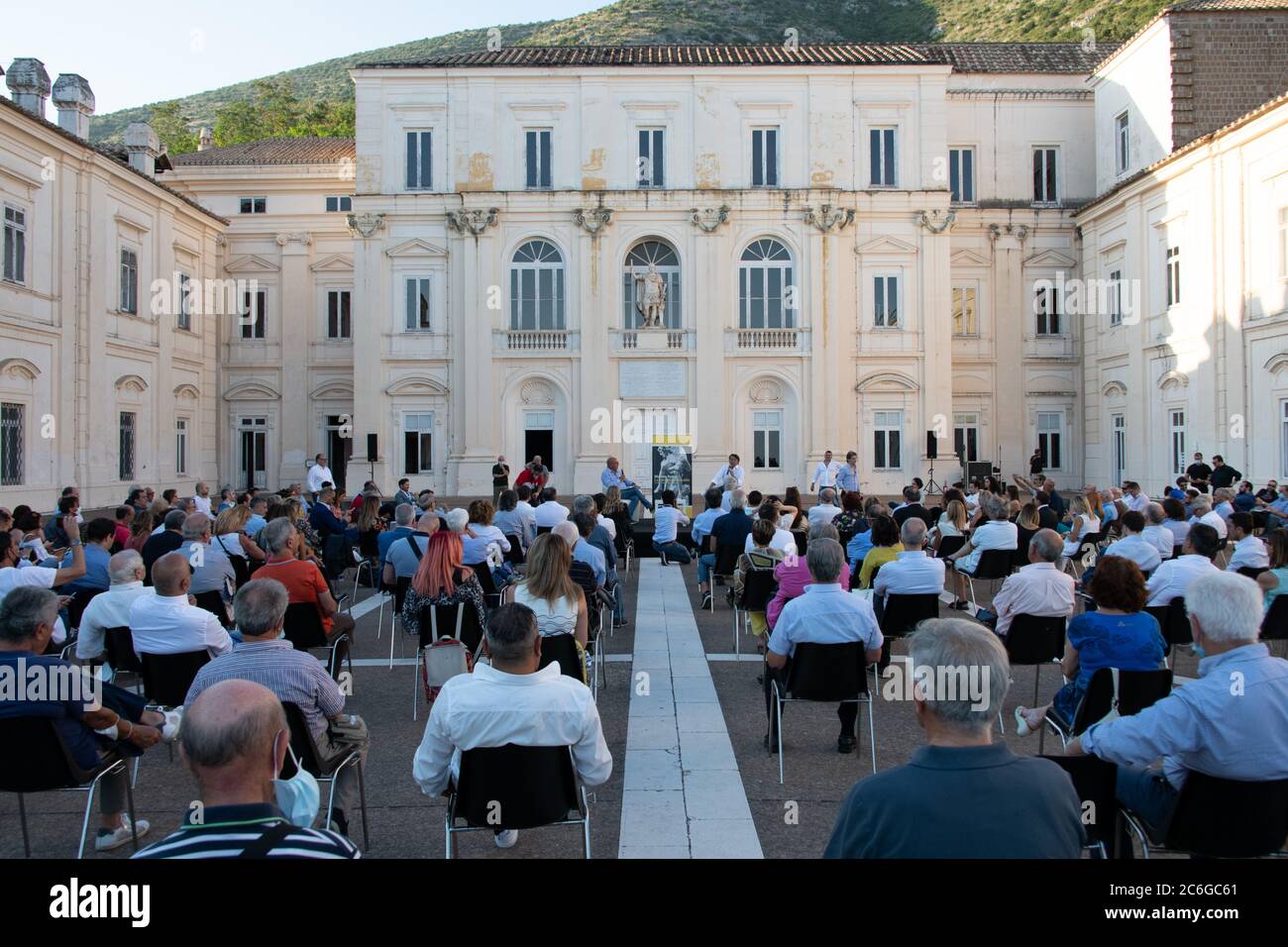Caserta, Italy. 09th July, 2020. The leader of 'Italia Viva' Matteo Renzi arrives in Caserta to support the candidate Nicola Caputo in the next regional elections.He also speaks about his latest book 'La mossa del cavallo'. In the picture: a view of 'Belvedere di San Leucio'. (Photo by Gennaro Buco/Pacific Press) Credit: Pacific Press Agency/Alamy Live News Stock Photo
