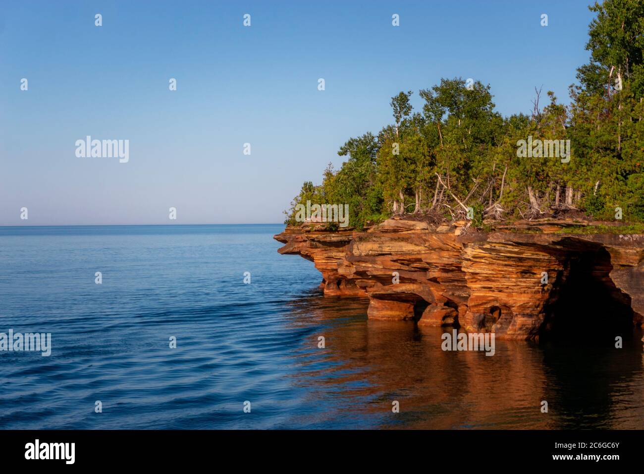 Beautiful Rock Formations and Sea Caves in the Apostle Islands National Lakeshore, Lake Superior, Wisconsin Stock Photo
