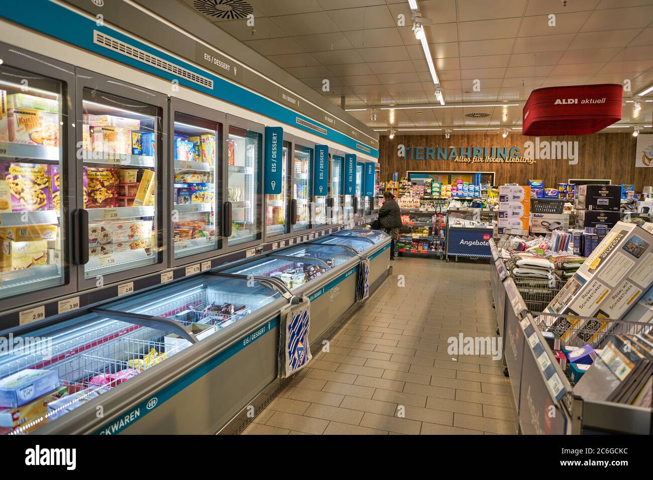 BERLIN, GERMANY - CIRCA SEPTEMBER, 2019: interior shot of Aldi supermarket in Berlin. Stock Photo