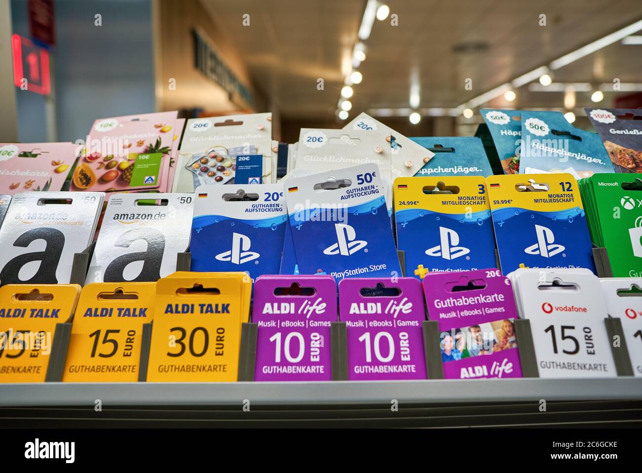 BERLIN, GERMANY - CIRCA SEPTEMBER, 2019: gift cards on display at Aldi  supermarket in Berlin Stock Photo - Alamy