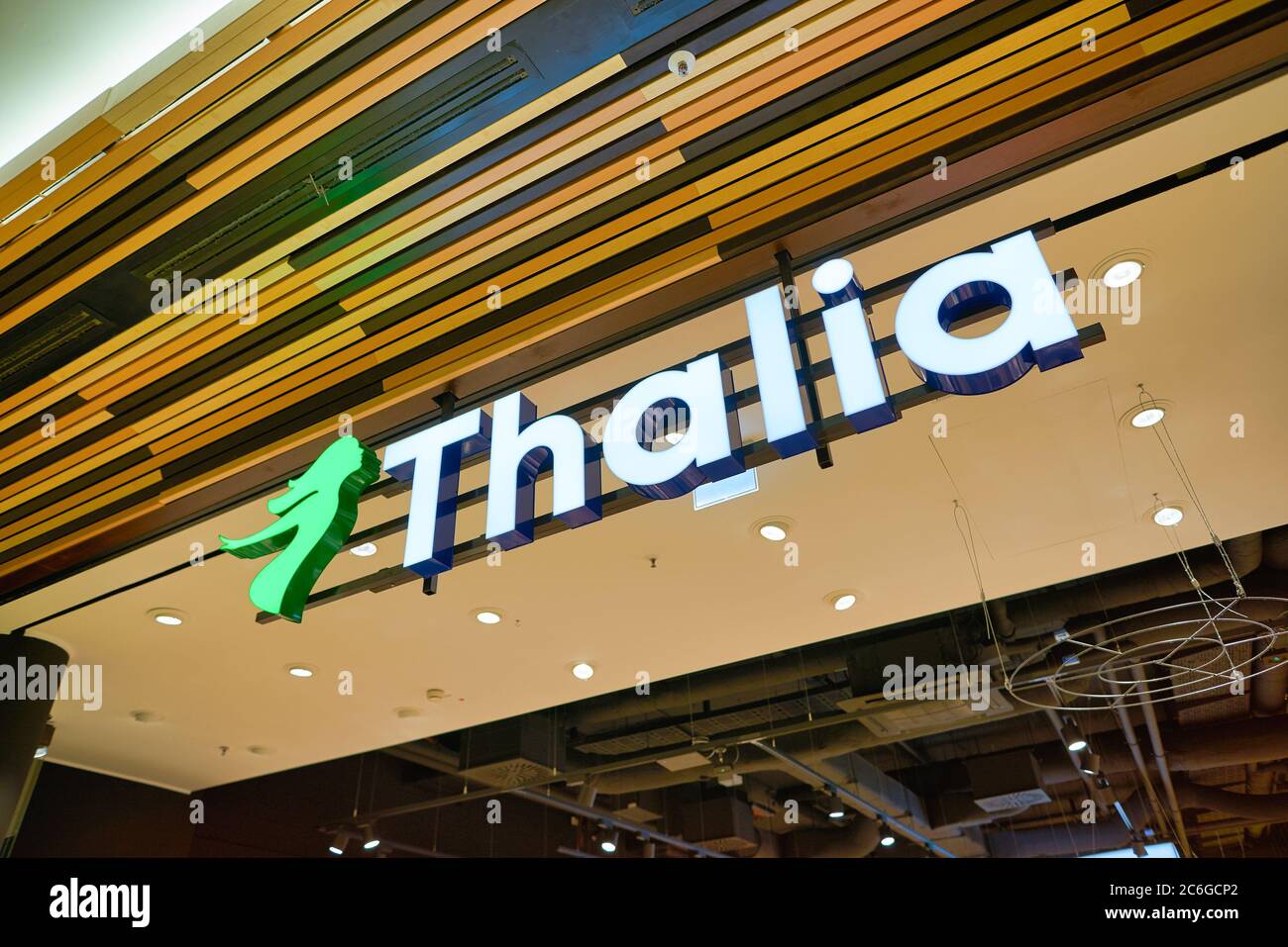 BERLIN, GERMANY CIRCA SEPTEMBER, 2019 Thalia sign over store entrance in Mall of Berlin Stock