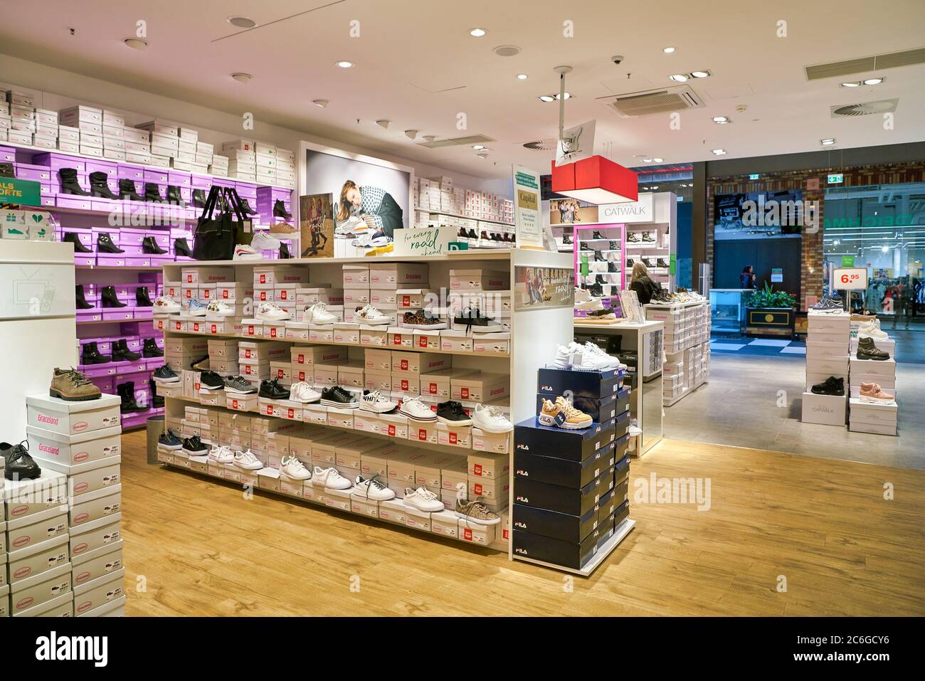 BERLIN, GERMANY CIRCA SEPTEMBER, 2019: interior shot Deichmann store at Schultheiss in Berlin Stock Photo -