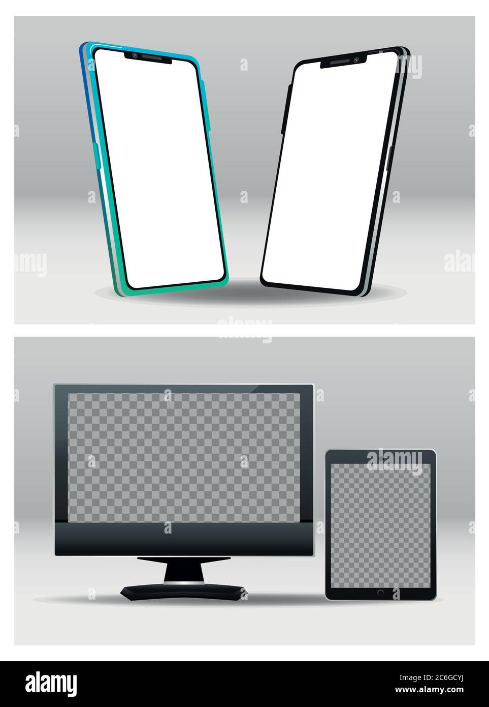smartphones with desktop and tablet devices technology digital vector illustration design Stock Vector