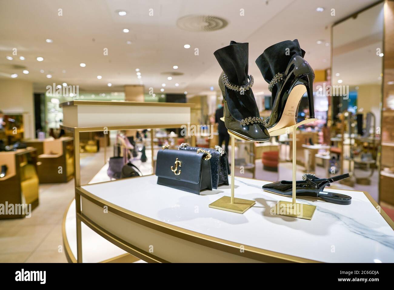 BERLIN, GERMANY - CIRCA SEPTEMBER, 2019: Jimmy Choo shoes on display at the Kaufhaus des Westens (KaDeWe) department store in Berlin. Stock Photo