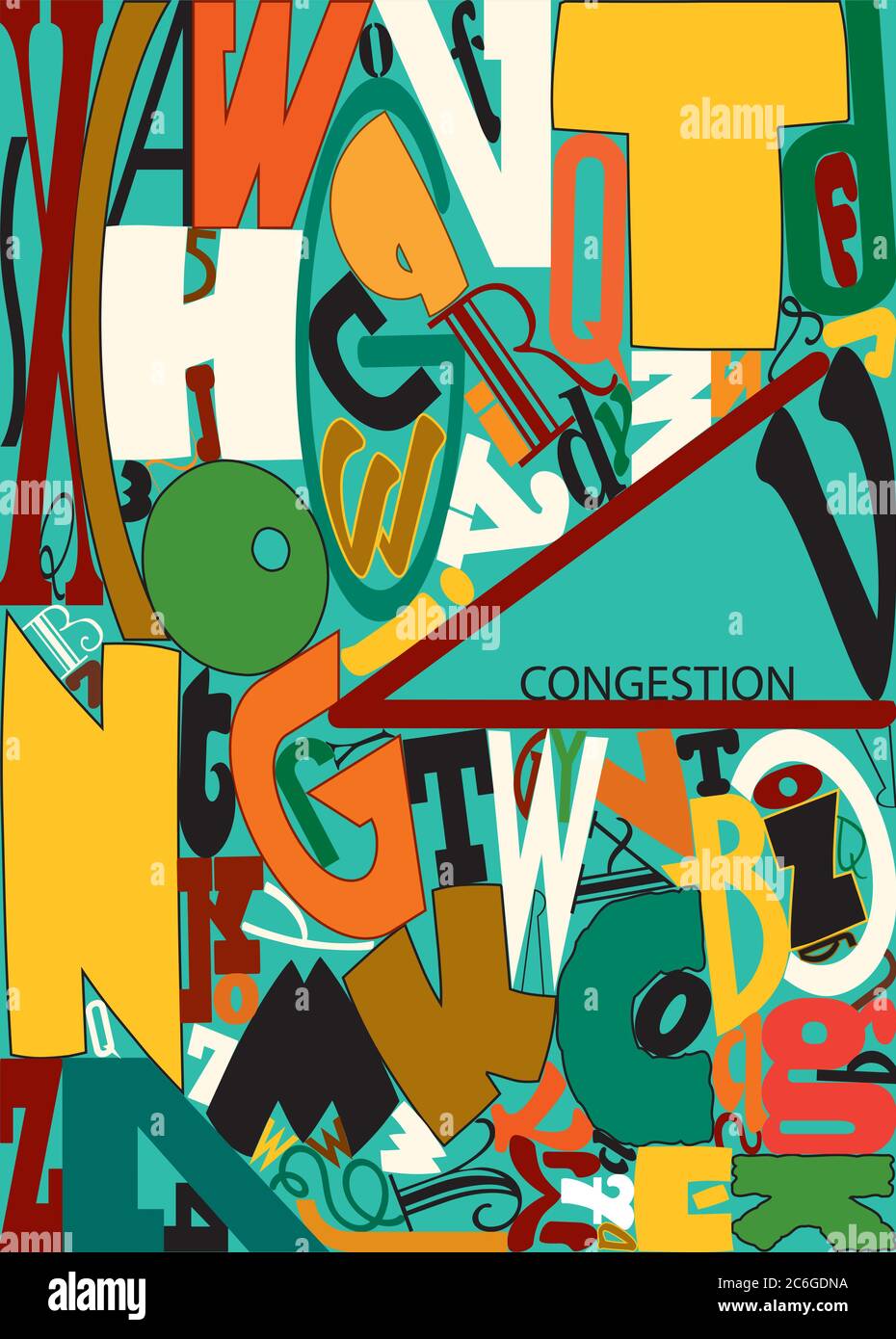 Vector illustration showing a stylized depiction of congestion using different sizes, font styles and colors of letters smashed together. Stock Vector