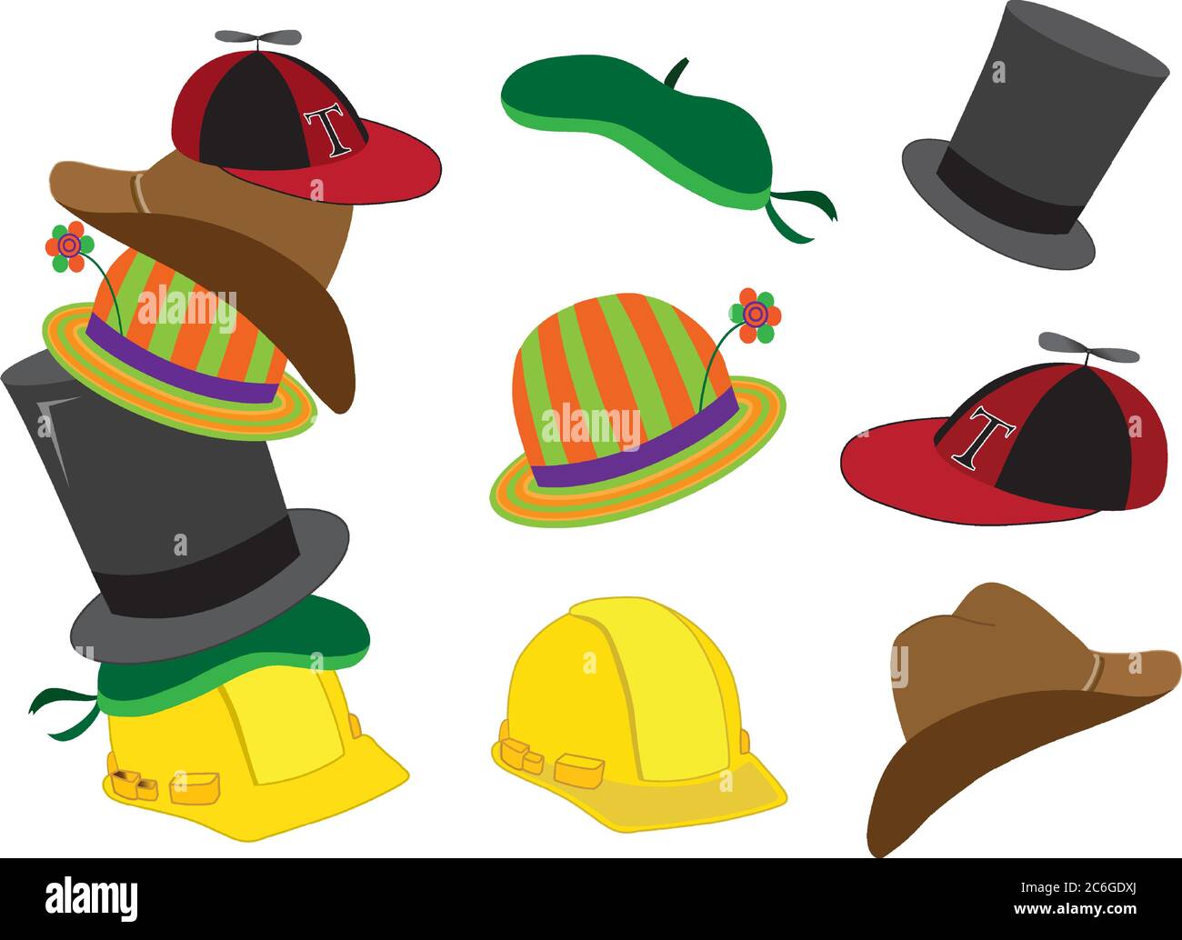 Vector illustration showing colorful images of various types of hats on a transparent  background. Each hat represents a different type of personality Stock  Vector Image & Art - Alamy