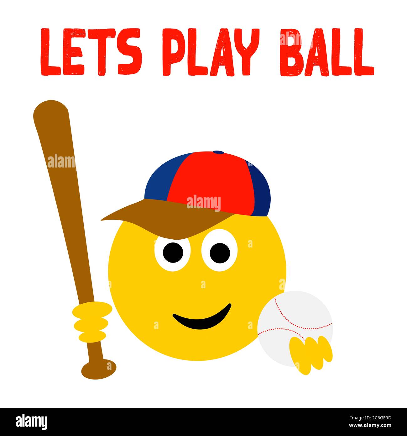Baseball emoji with cap, bat and ball lets play ball text illustration on  white background Stock Photo - Alamy