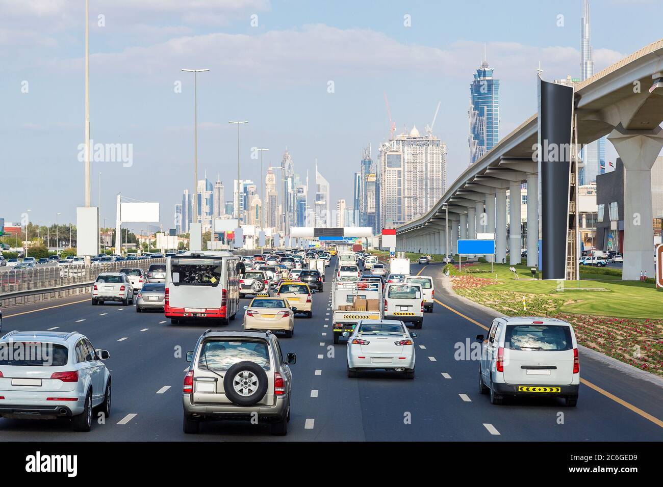 Traffic jam at Sheikh Zayed Road in Dubai in a summer day, United Arab ...