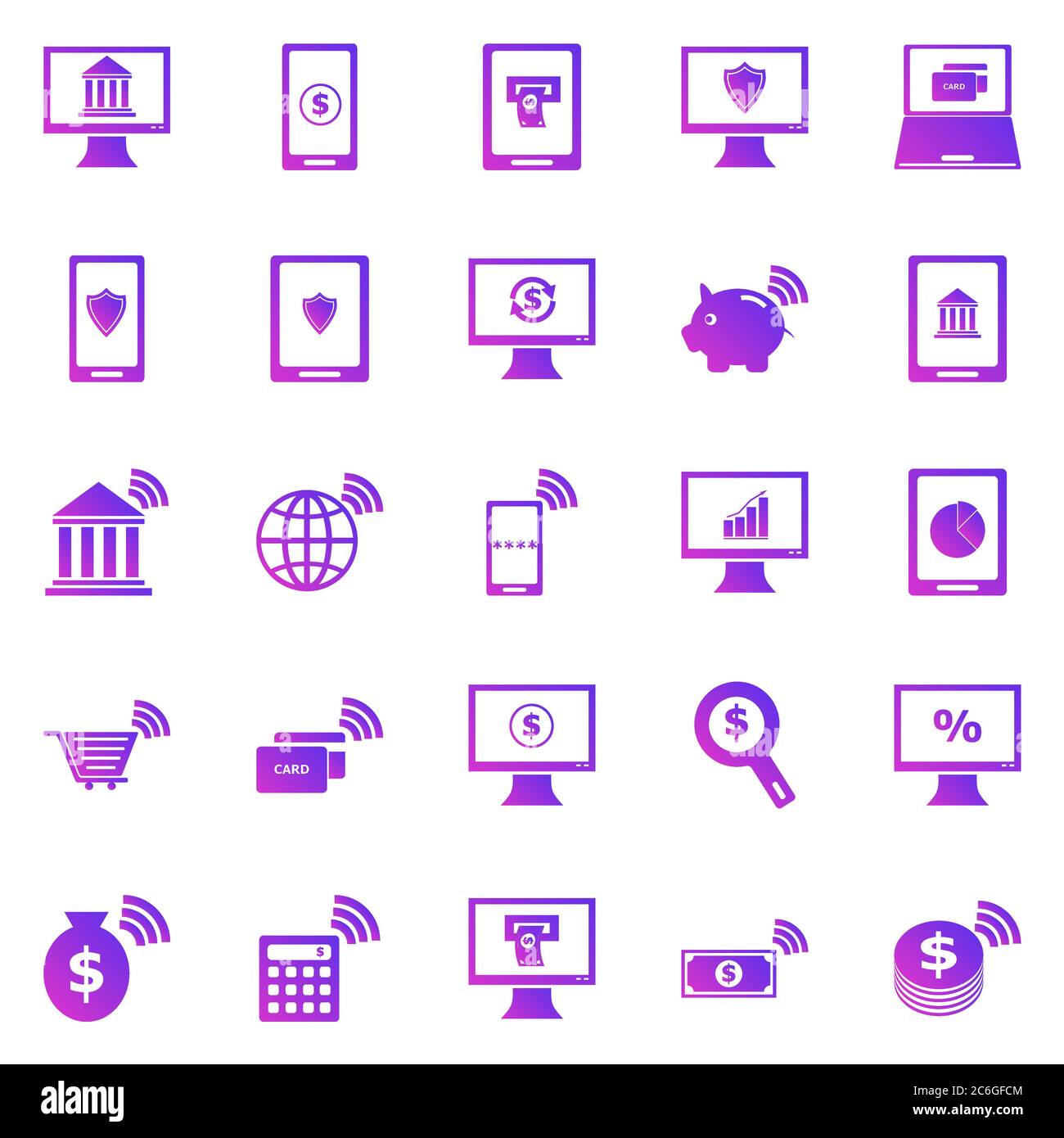 Online banking gradient icons on white background, stock vector Stock Vector