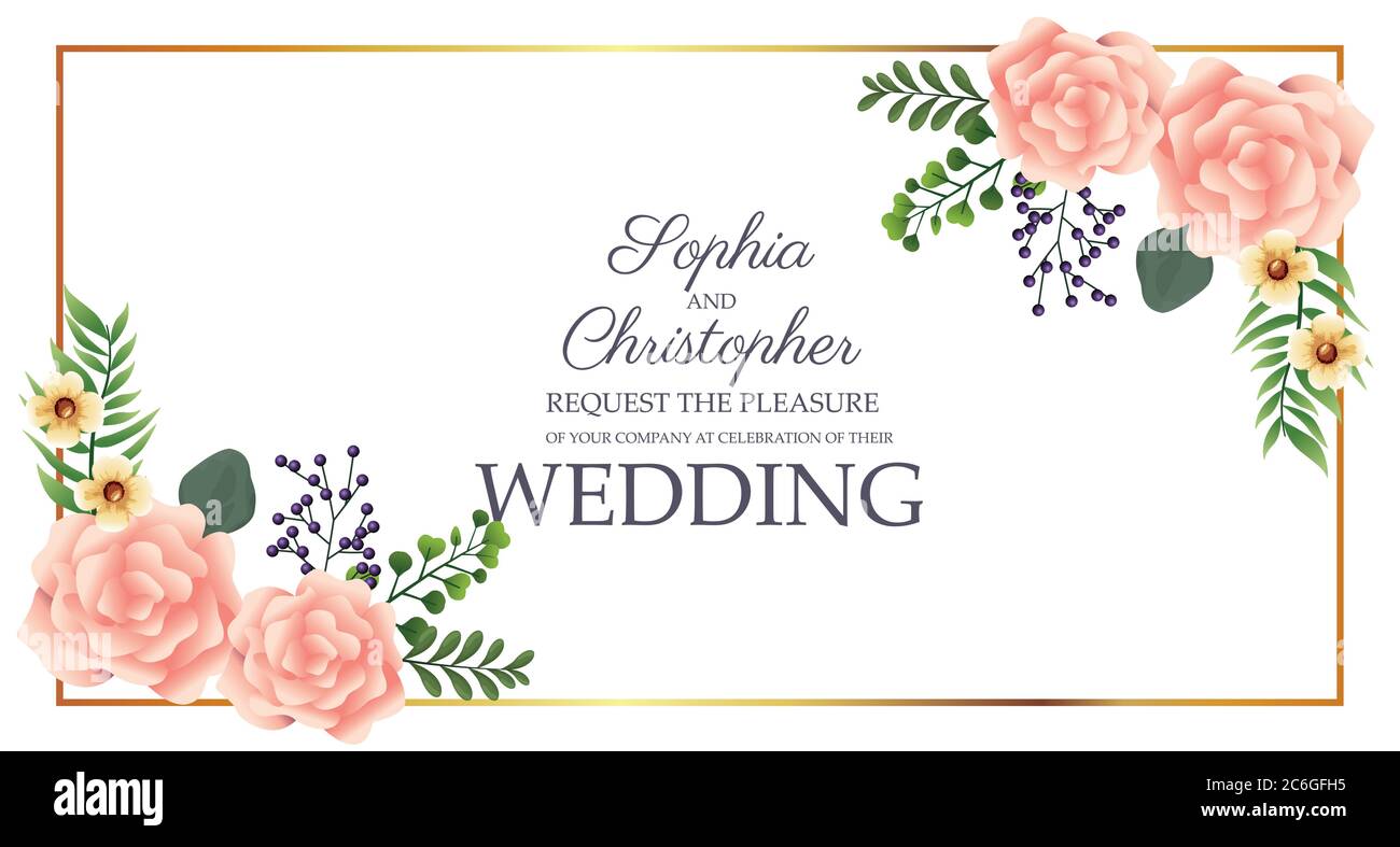 wedding Invitation with square floral frame vector illustration design  Stock Vector Image & Art - Alamy