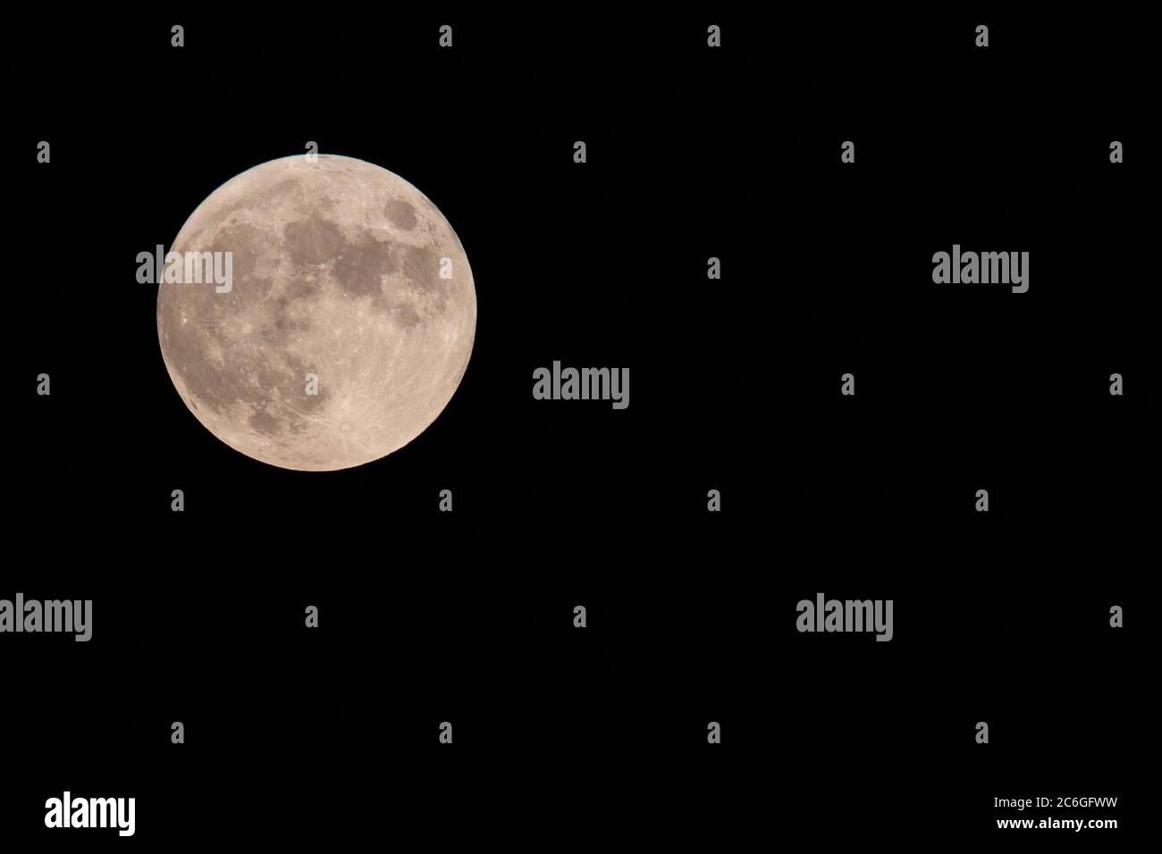 Full moon on July, 4, 2020 with black background, horizontal Stock